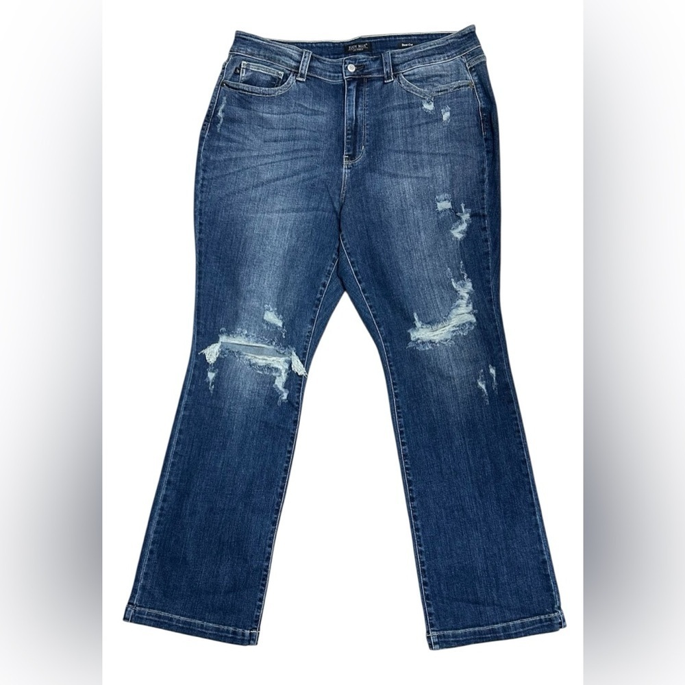 Judy Blue Jeans Hand Sand Mid Rise Distressed Bootcut Jeans Size 20W - Picture 4 of 7
